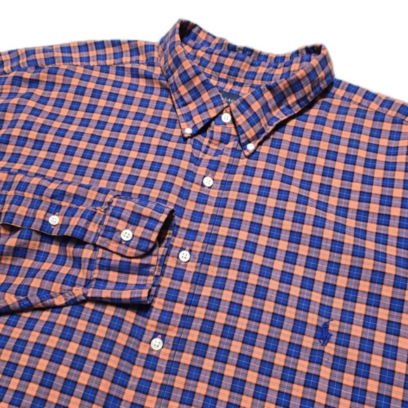 Ralph Lauren Mens 4XLT Button Down Shirt Long Sleeve Orange Blue Check - Picture 1 of 12